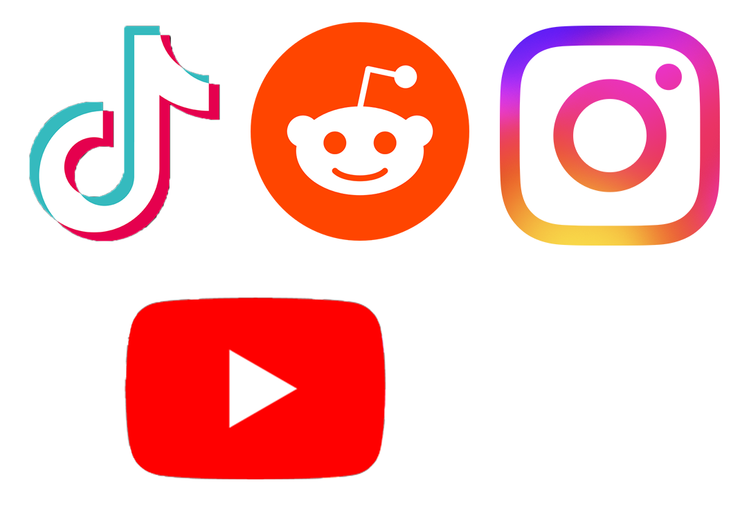 Hero Image with Logos of TikTok, Reddit, Instagram, Youtube, X